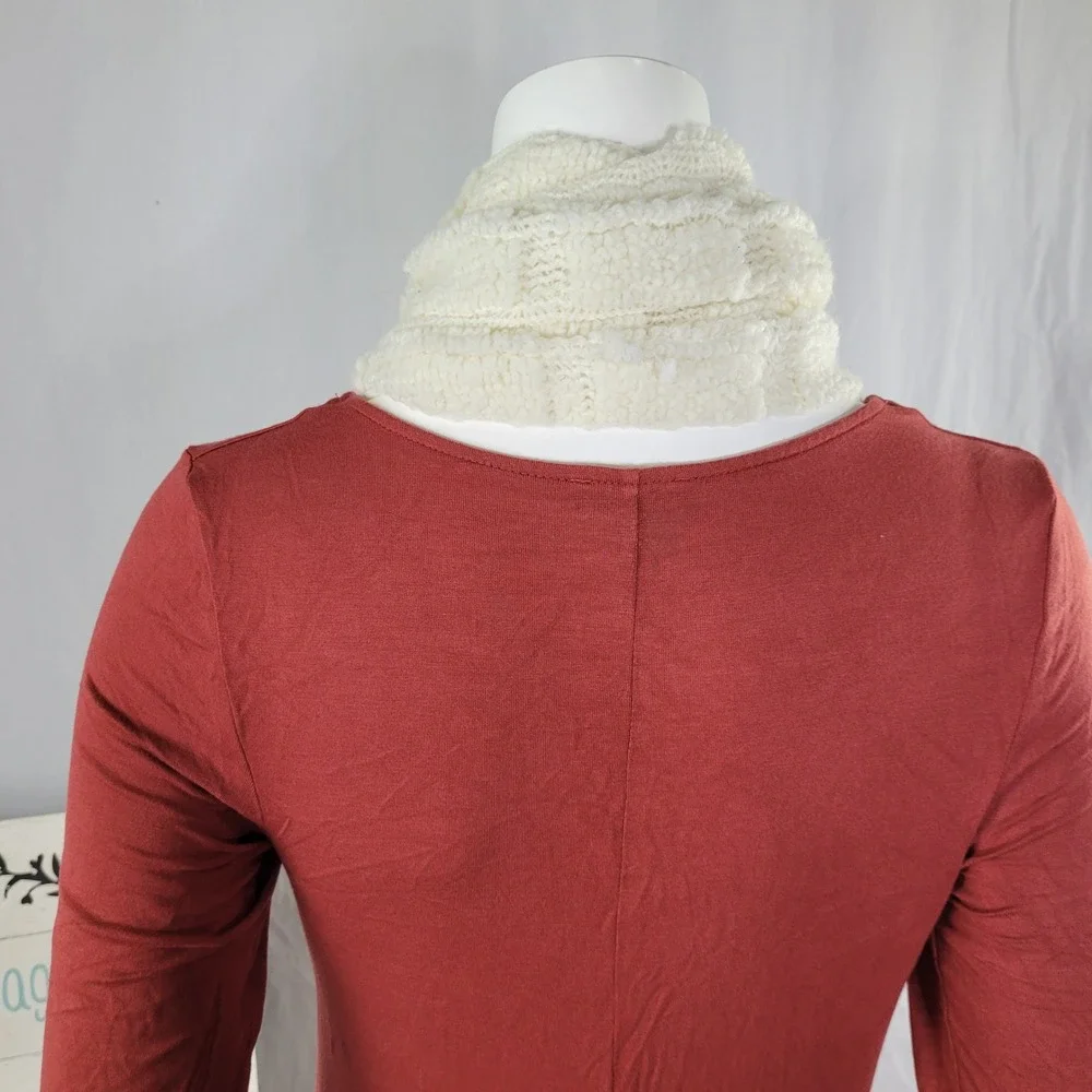 Cream White Textured Knit Scarf with Braided Tassel Fringe‎ Bohemian Wrap
